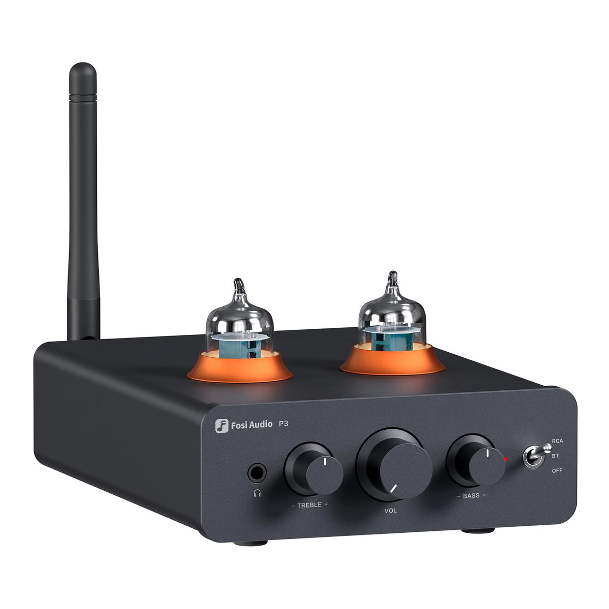 Fosi Audio P3 front view shows compact design for desktop listening