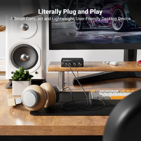 Fosi Audio Q4 bass and treble knobs for sound tuning.