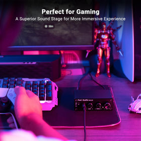 Fosi Audio Q4 USB and optical cables included for easy setup.