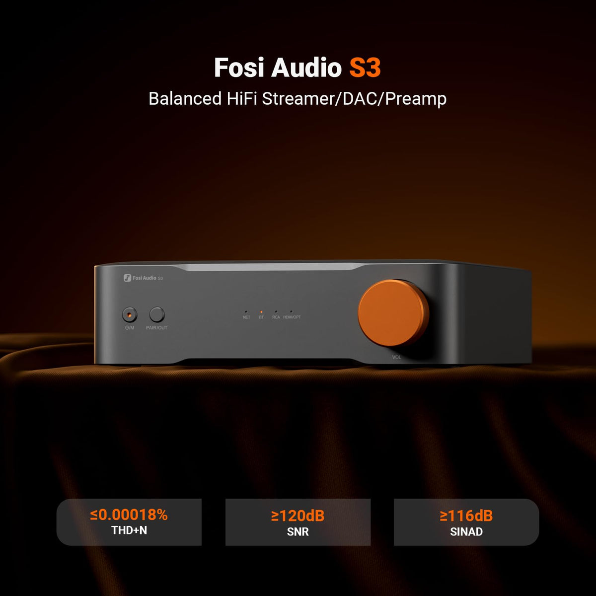 Fosi Audio S3 XLR outputs deliver balanced sound for a wider soundstage.