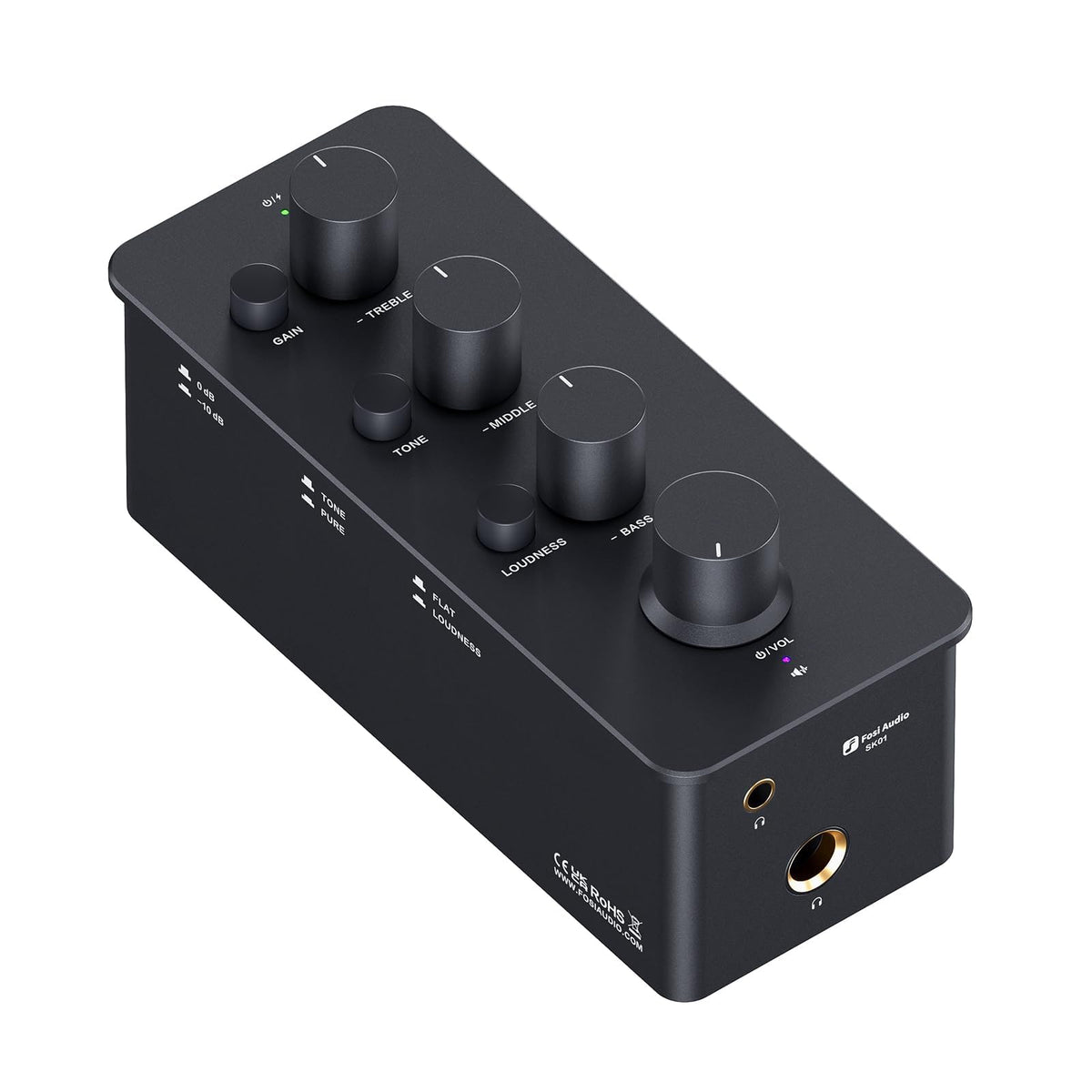 Fosi Audio SK01 front panel with precision tuning controls.