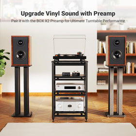 TB10D desktop setup shown under a monitor for compact audio