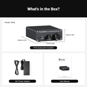 Fosi Audio TP-02 in a compact home theater setup for easy placement.