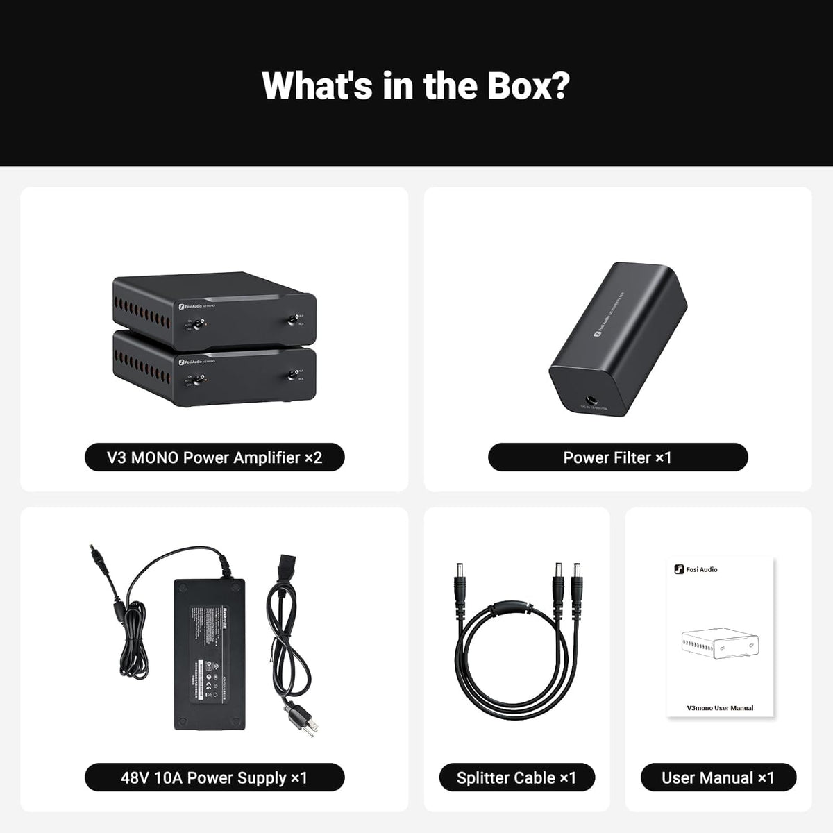 Fosi Audio Two V3 in a home theater setup, powers high‑power speakers effectively.