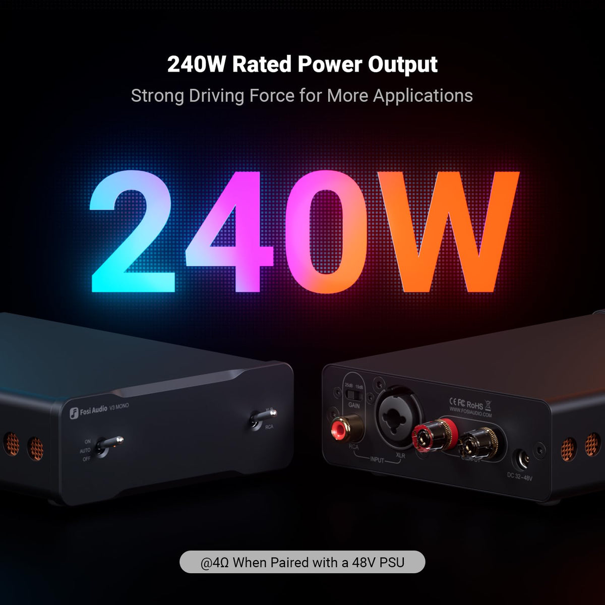 Fosi Audio Two V3 side ventilation, efficient cooling for sustained playback.