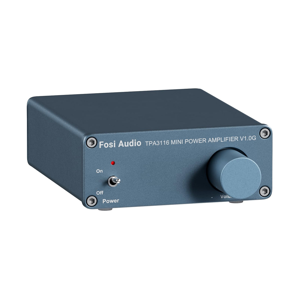 Fosi Audio V1.0G front panel view showing controls and compact size, clear operation benefit