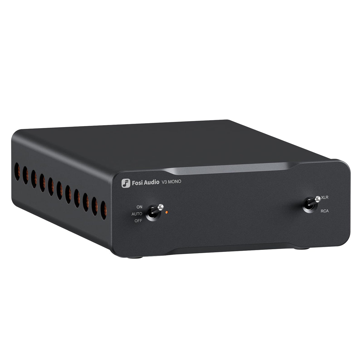 Fosi Audio V3 Mono front panel showcasing compact hi-fi power.