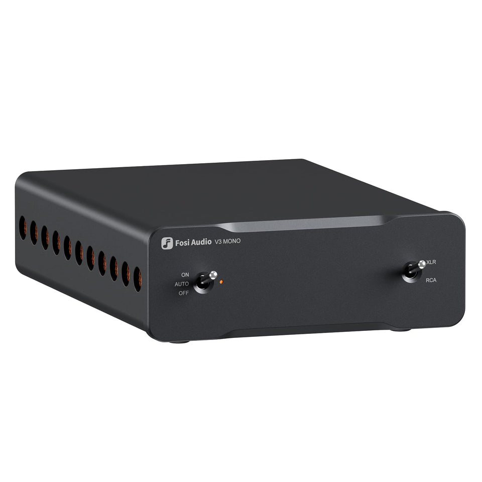 Fosi Audio V3 Mono front panel showcasing compact hi-fi power.