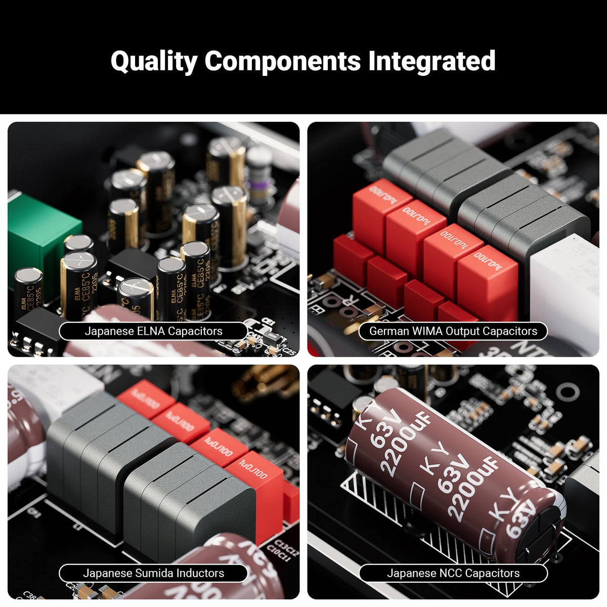 Fosi Audio V3 premium components like TPA3255 deliver clear, low-noise sound.