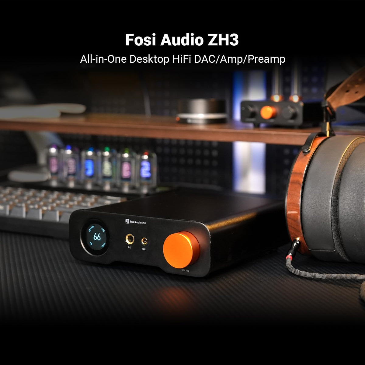 Fosi Audio ZH3 DAC chip area featuring AKM4493SEQ and XMOS components.