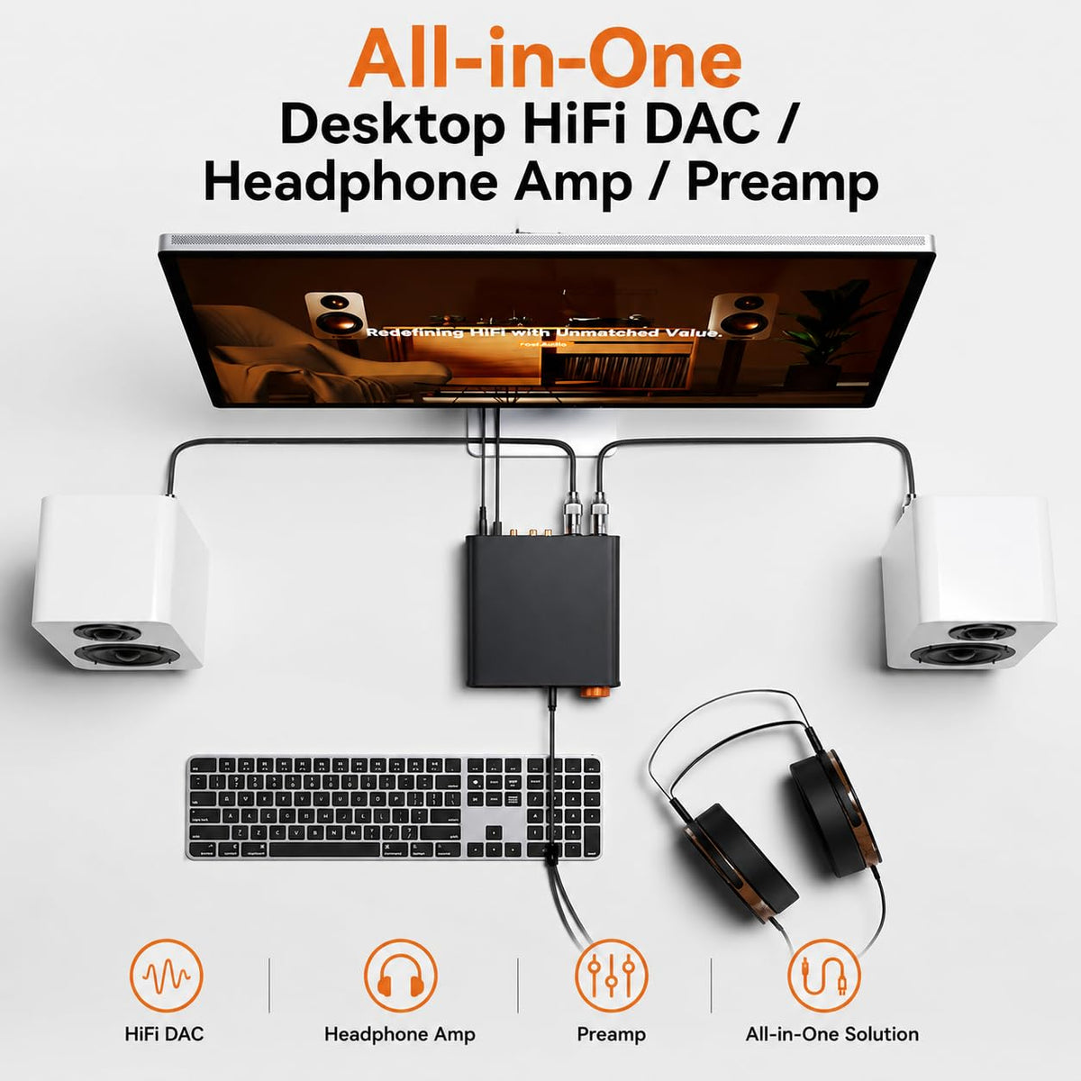 Fosi Audio ZH3 top view showing compact desk-friendly design.