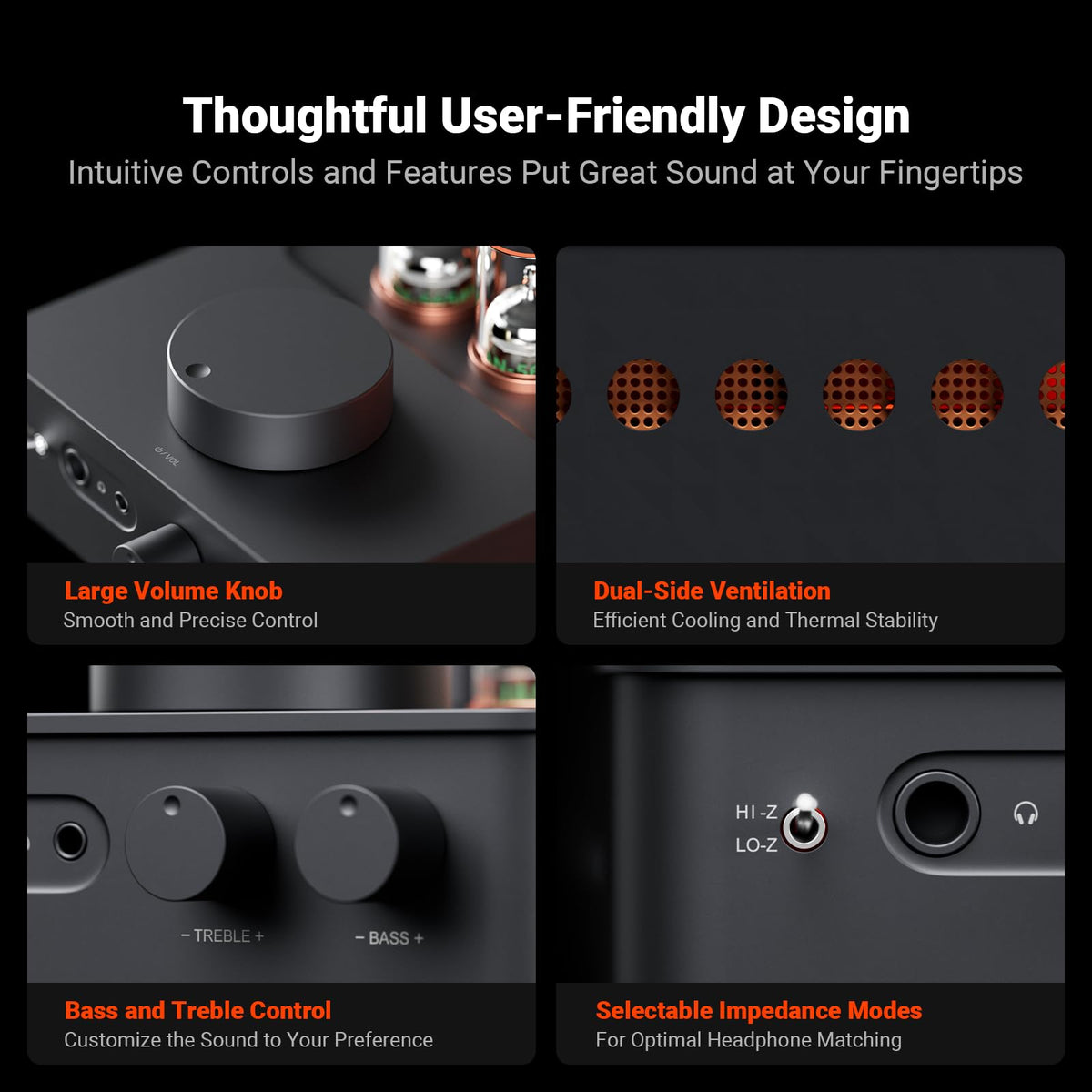Impedance switch on the GR70, supporting 16Ω–300Ω headphones for flexible use.