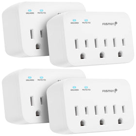 Fosmon front view of 3-outlet adapters showing compact design and utility