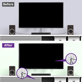 Fosmon in use with HDMI and coax showing organized AV cable routing benefit