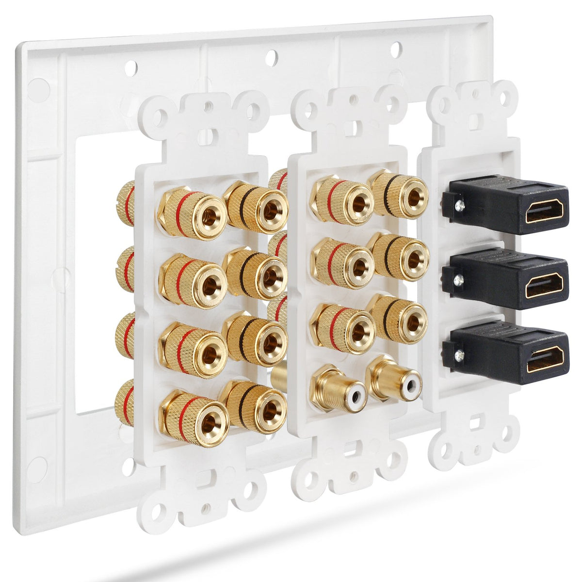 Fosmon wall plate shown in-wall for organized cable management