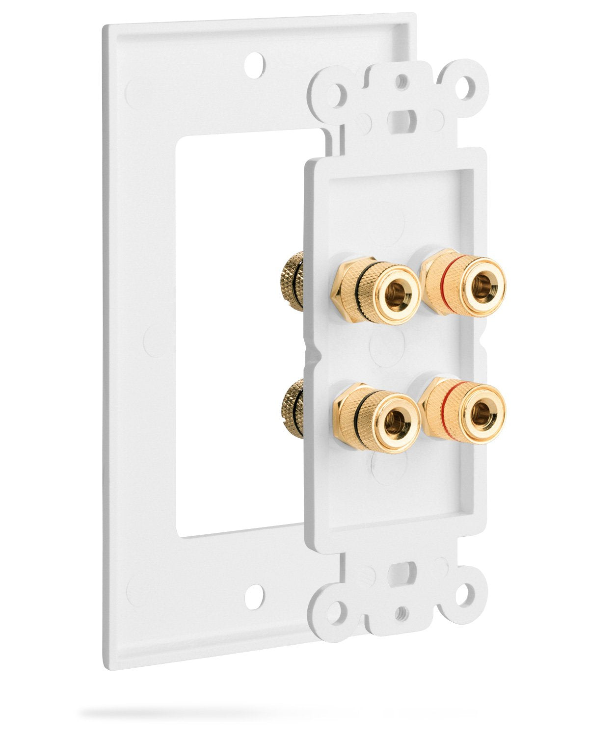 Fosmon wall plate installed in drywall showing tidy in‑wall cable management