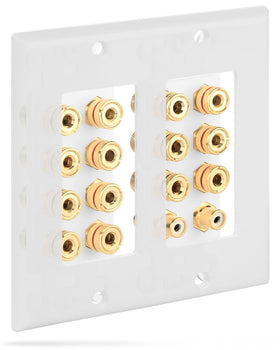 Fosmon two RCA jacks support subwoofer and auxiliary audio connections.