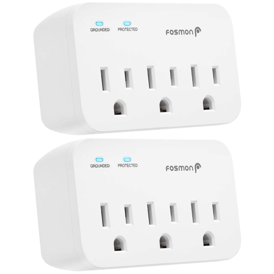 Fosmon refrigerator surge protector with three outlets protects kitchen appliances from power surges.