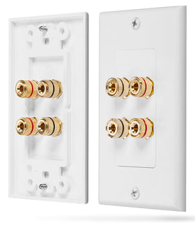 Fosmon wall plate front view showing two speaker connectors and clean finish