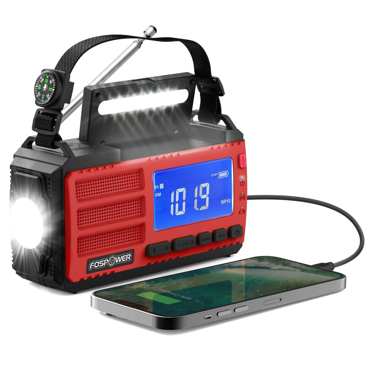 FosPower D8 front packaging showing controls and NOAA label, clear product overview benefit