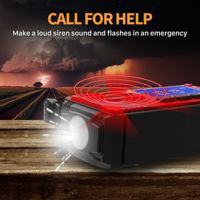FosPower in use at campsite receiving NOAA alerts and charging phone, preparedness benefit