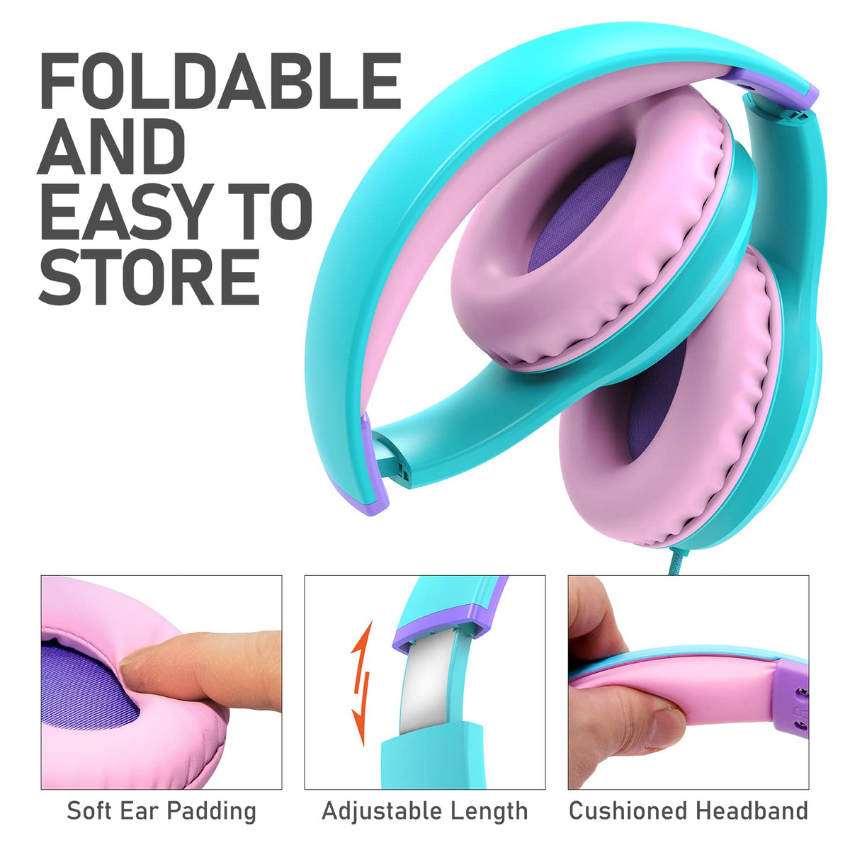FosPower Kids Headphones 3-5mm cable for universal device compatibility
