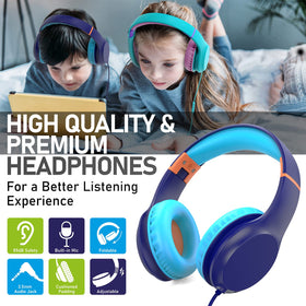 FosPower Kids Headphones with built-in mic for classroom calls and online learning.
