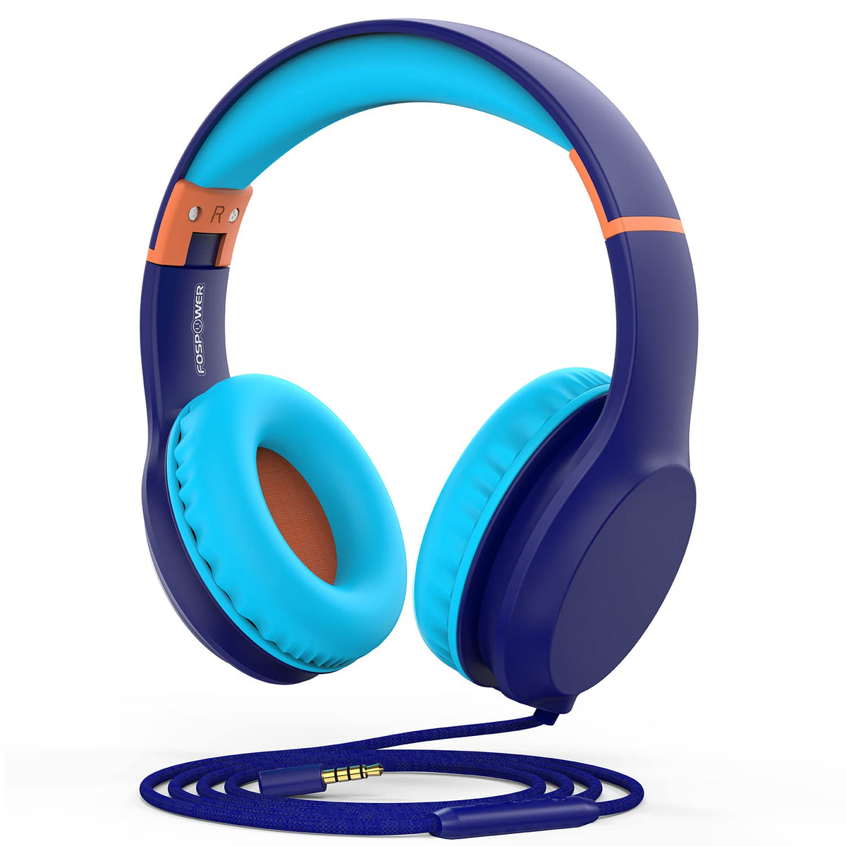 FosPower Kids Headphones with a blue foldable design for easy travel.