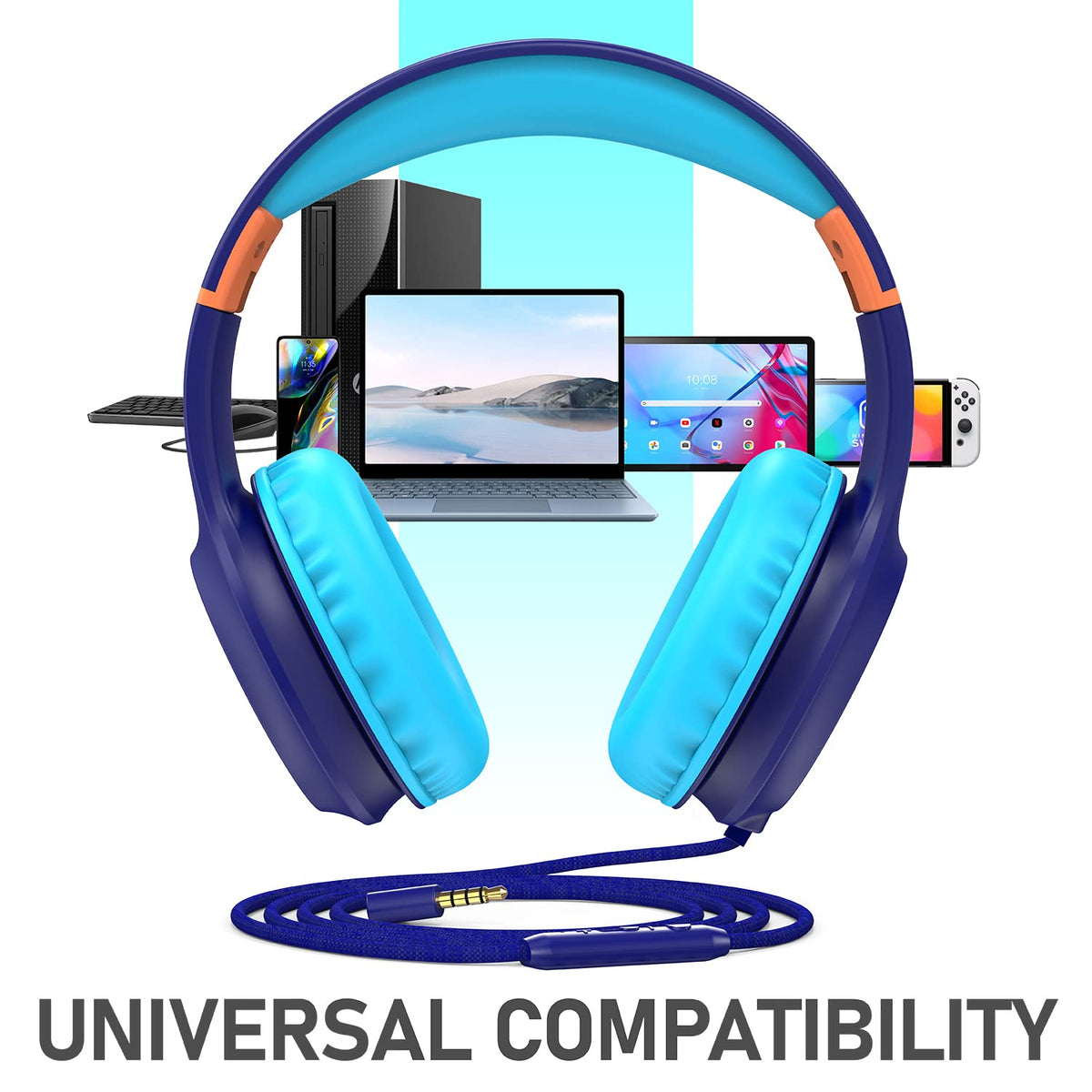 Over-ear fit for comfortable listening during study and play.