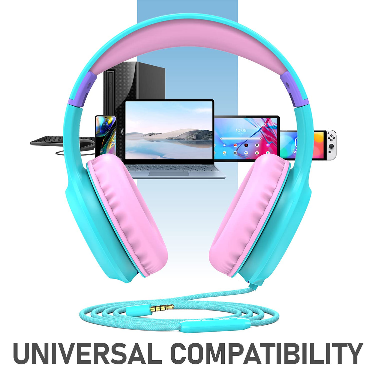 FosPower Kids Headphones durable laced cable reduces tangles