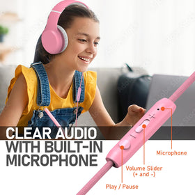 FosPower Kids Headphones with a laced cable to reduce tangles and wear.