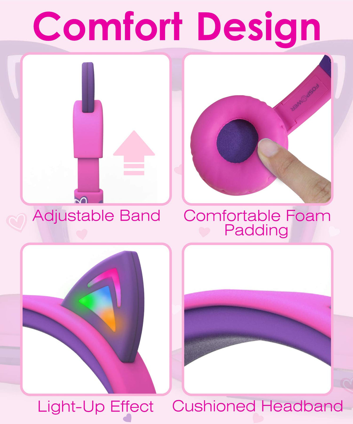 FosPower Kids Headphones side view with adjustable headband for growing children