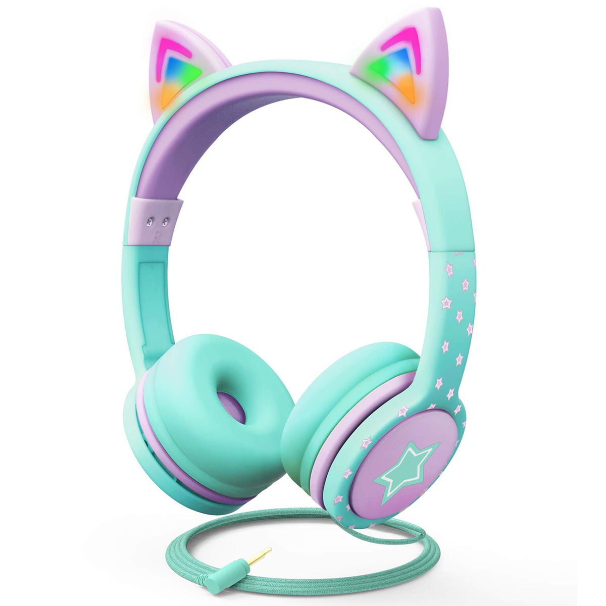 FosPower Kids Headphones with LED Cat Ears for fun learning lighting