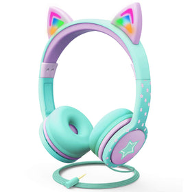 FosPower Kids Headphones with LED Cat Ears for fun learning lighting