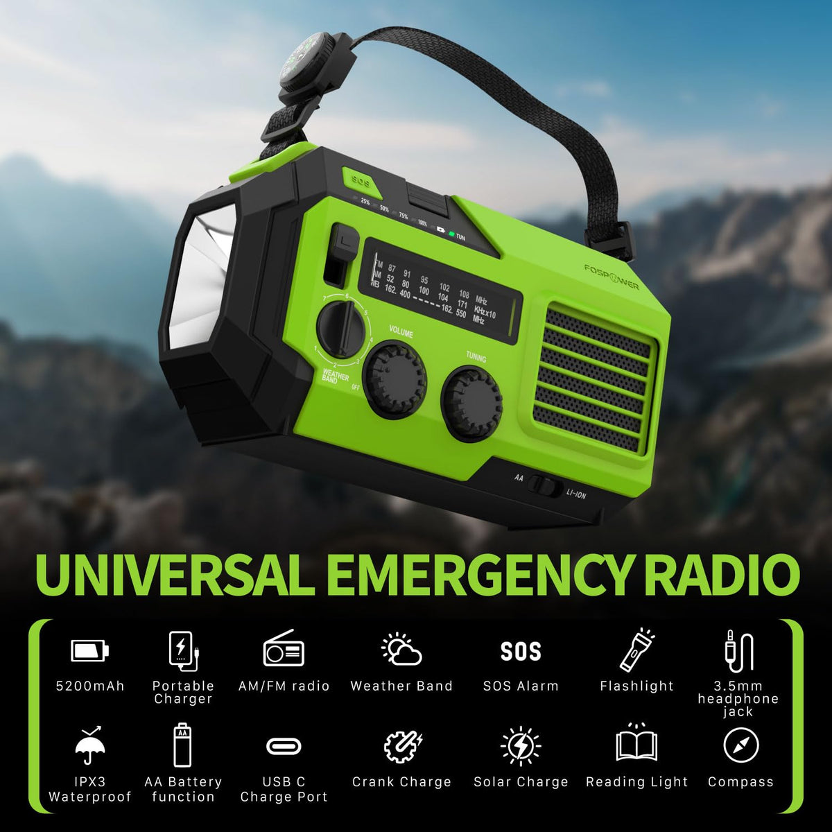FosPower AM/FM tuner display giving reliable broadcast access benefit
