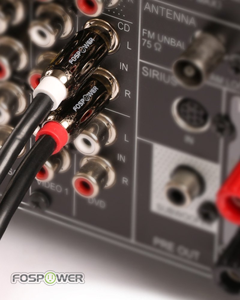 FosPower copper-core RCA cable showing shielded design for reduced interference.