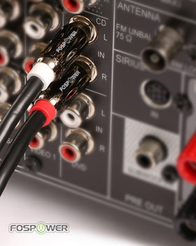 FosPower copper-core RCA cable showing shielded design for reduced interference.