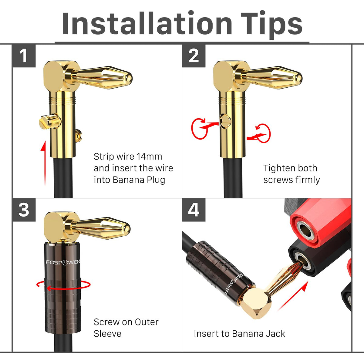 FosPower wall-plate ready banana plugs in use with home theater system