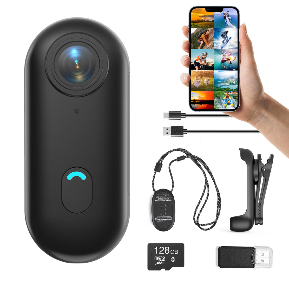 FOUKWAKC H7 wearable camera attached to a magnetic lanyard for hands-free recording