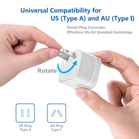 FOVAL close-up of AC outlets and four USB ports for simultaneous device use