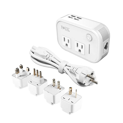 FOVAL converter front view showing outlets and USB ports for convenient charging
