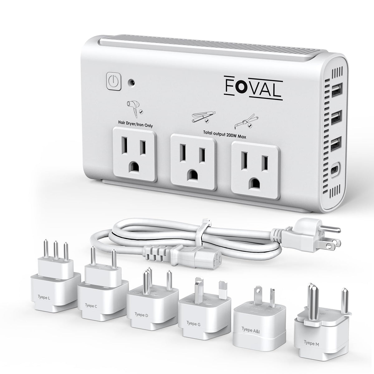 FOVAL front panel showing AC sockets and USB ports for versatile charging