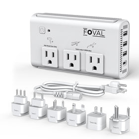 FOVAL front panel showing AC sockets and USB ports for versatile charging