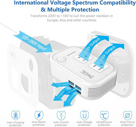 FOVAL international plug adapters arranged to show compatibility and ease