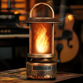 FoxFlame front view showing flame and speaker, enhances atmosphere