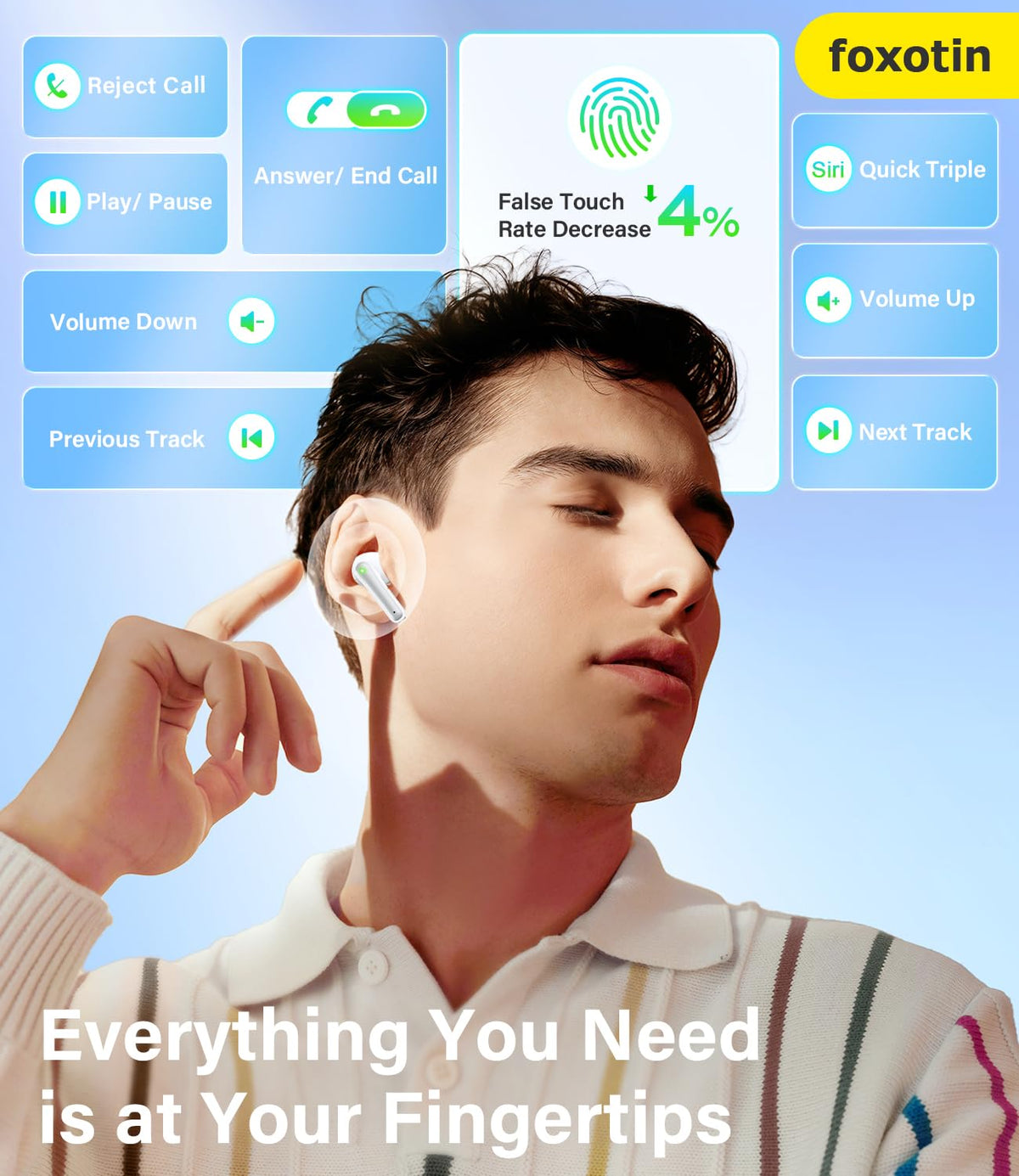 Foxotin Ear Buds feature ergonomic 45-degree fit and soft silicone tips.