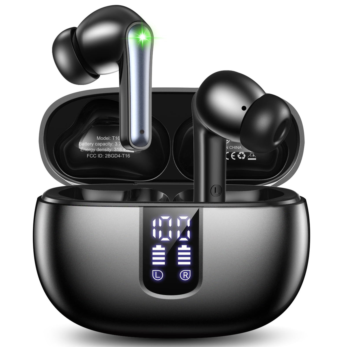 Foxotin Earbuds with LED display showing battery status for quick top-ups.