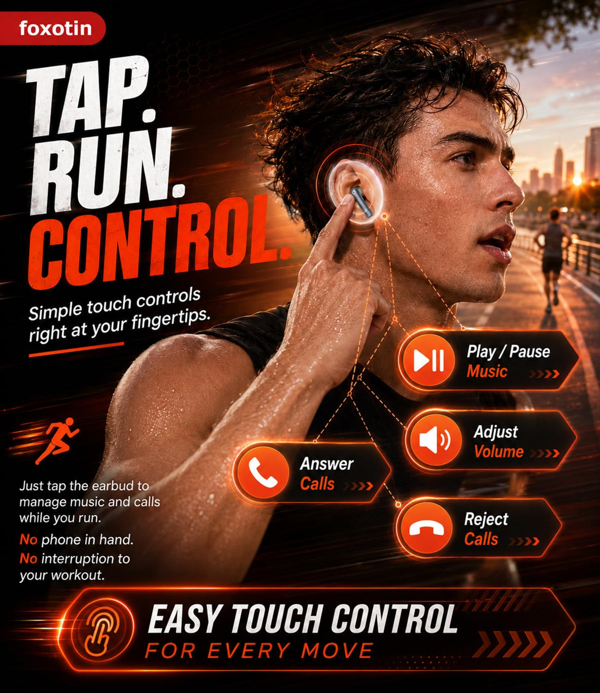 Foxotin Earbuds sport-ready design for gym and outdoor training.
