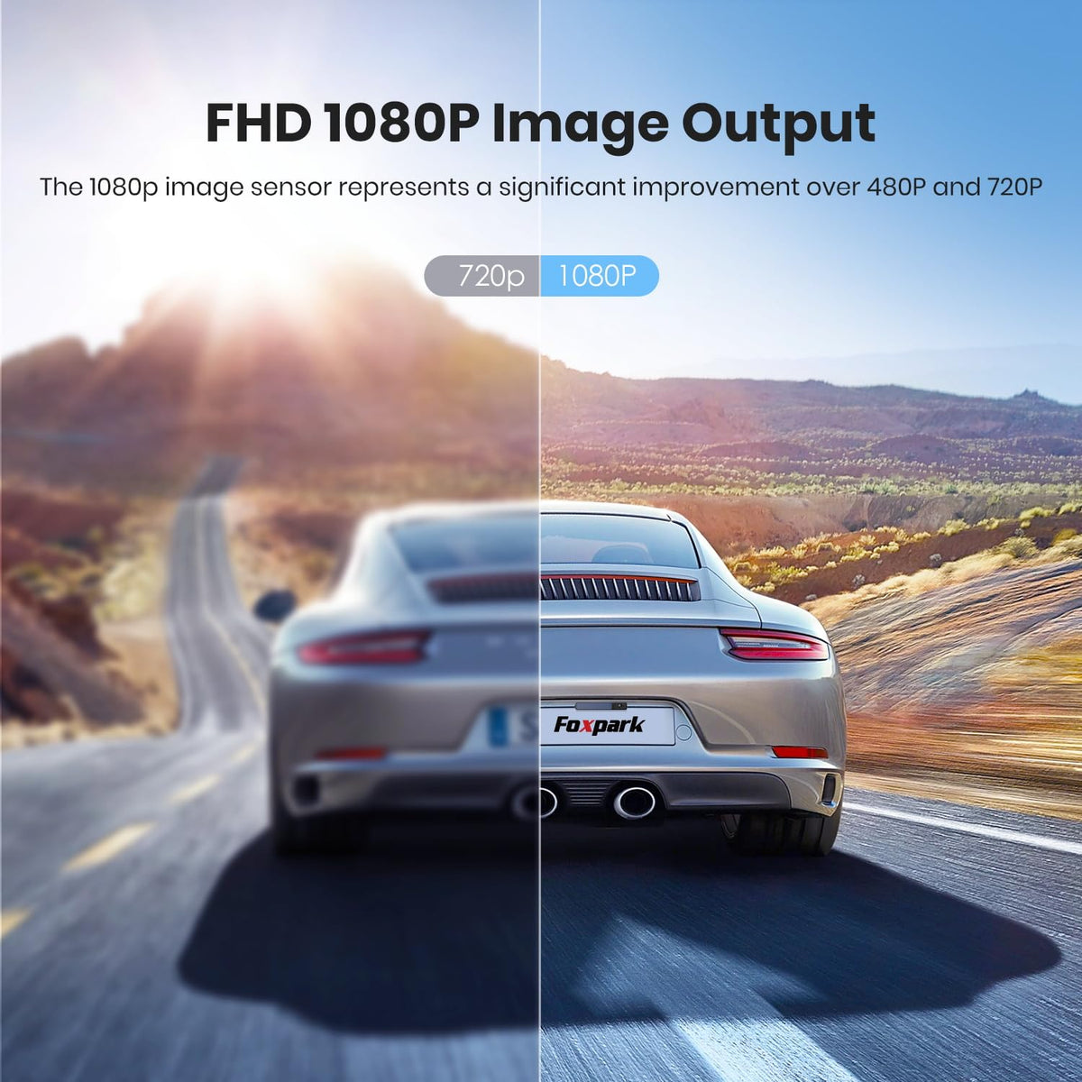 Foxpark dual-channel backup camera covers front and rear blind spots.