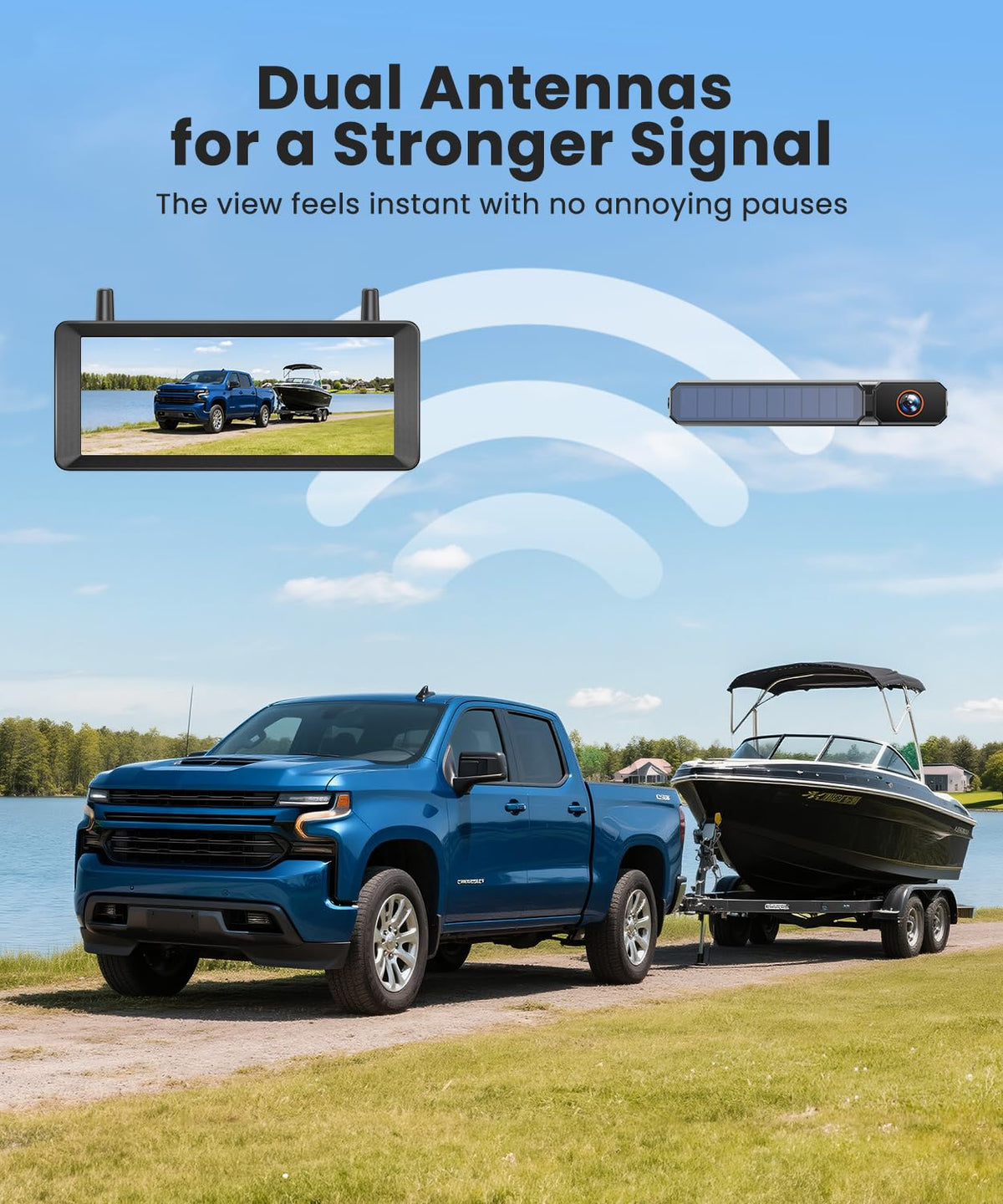Foxpark Solar backup camera DVR split-screen enables front and rear views at once